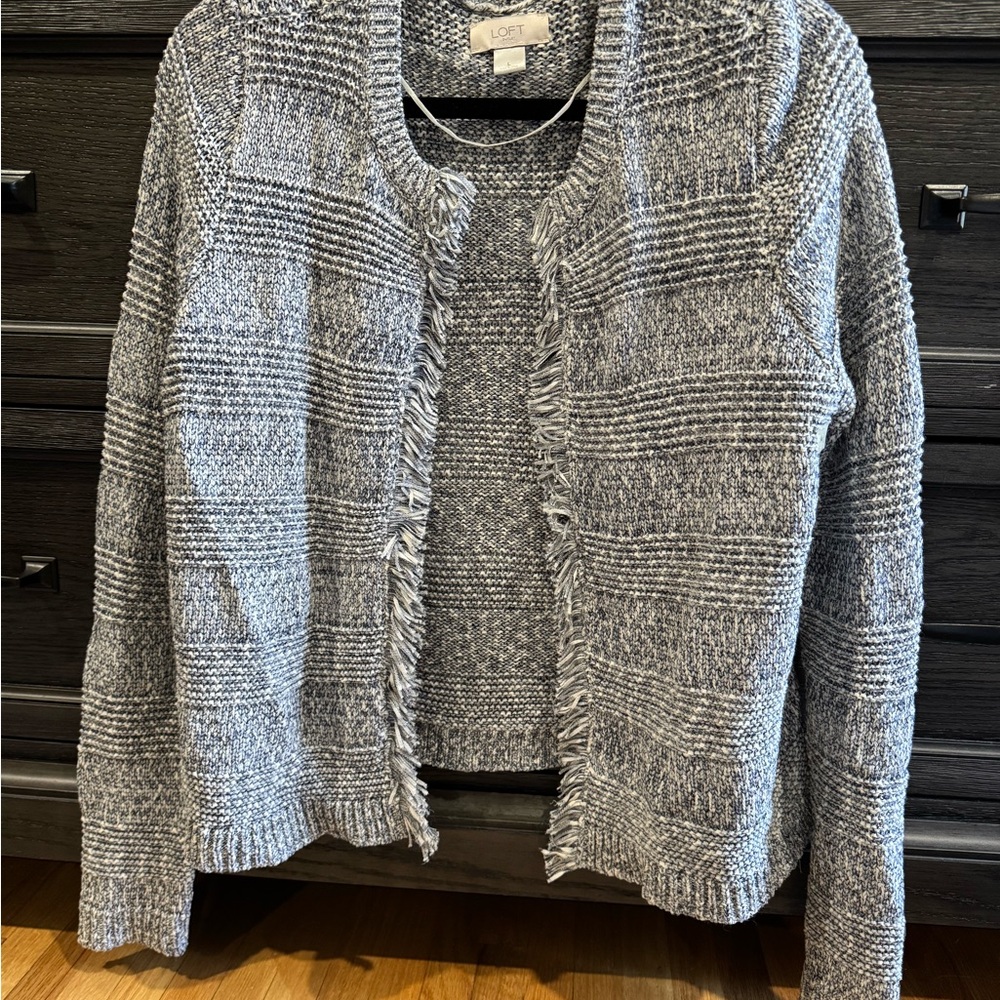 LOFT Textured Gray Cardigan Sweater
